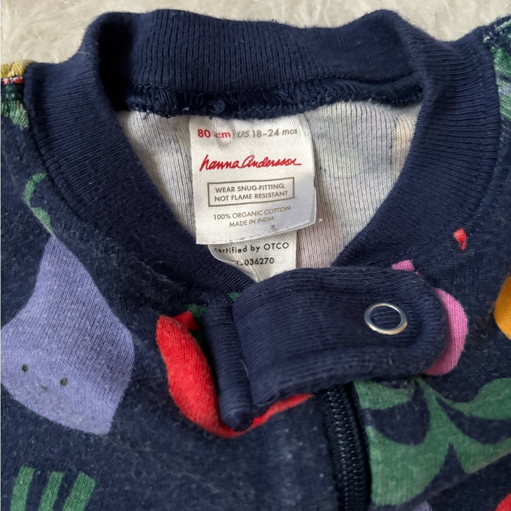Hanna Andersson Navy Zip One-Piece with Colorful Fruit & Veggie Print - Picture 2 of 3